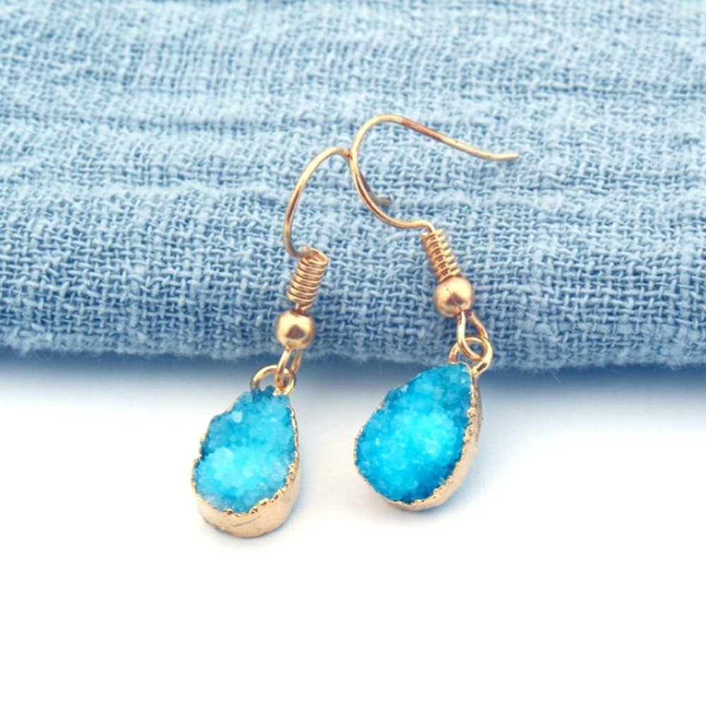 Blue Druzy Dangle Agate Earrings Healing